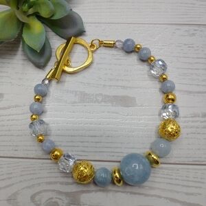 New Hand Crafted Aquamarine Woman's Beaded Bracelet